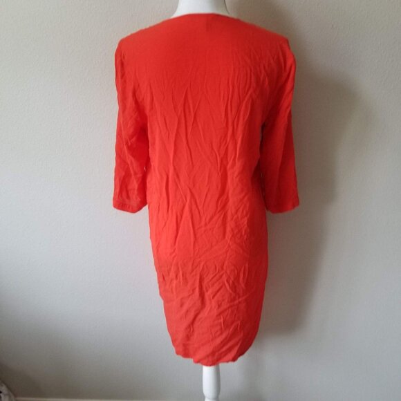 H&M Womens Bright Orange Tunic Dress With 3/4 Sleeves & V-Neck  Size 4 - Picture 2 of 3